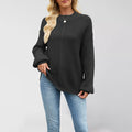 Knitted Solid Color Half Collar Loose Pullover New Sweater