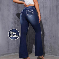 Stretchy Yoga And Fitness Leggings With A Denim-inspired Print