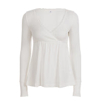 Figure-flattering V-neck Lace-panel Long Sleeves