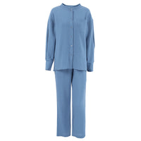 Womens Loose Crepe Cotton Long-Sleeve Top And Pants Two-Piece Set