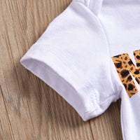 White Letter Printed Romper Leopard Print Trousers Headdress Three-piece Set