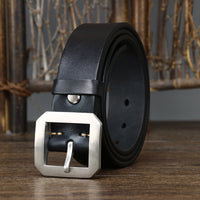 Thick Glossy Pure Cowhide Stainless Steel Belt