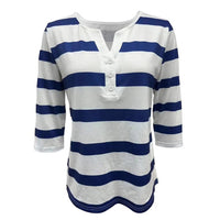 Casual V-neck Button-striped Top T-shirt For Women Stylish And Versatile