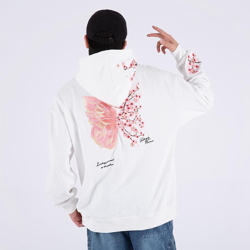 Printing Plus Velvet Hooded Long Sleeve Loose Pullover Sweater