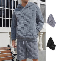 Men's Slim-fit Crew-neck Long-sleeve Shorts Plaid Two-piece Set
