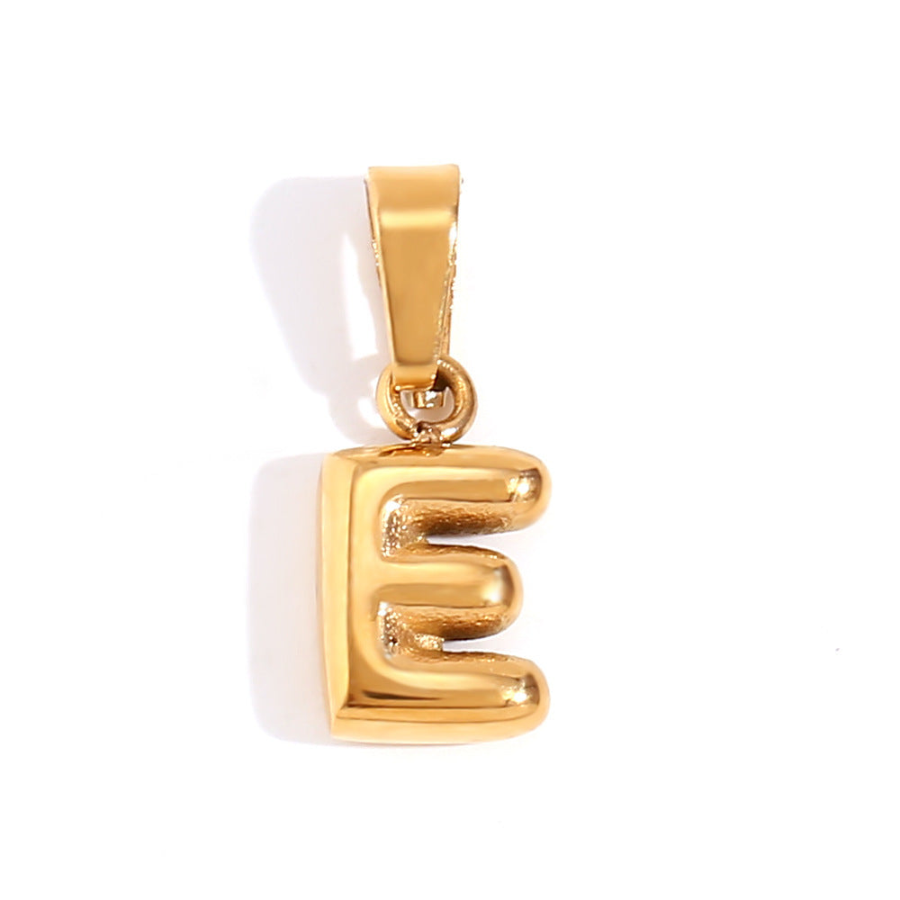 Minimalist Temperament Stainless Steel Plated 18K Gold Mini Bubble Letter Pendant