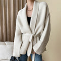 Womens Lace-Up Defined-Waist Relaxed-Fit Sweater Coat