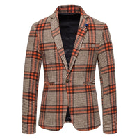 Men's Fashion Casual Slim Fit Plaid Suit Jacket