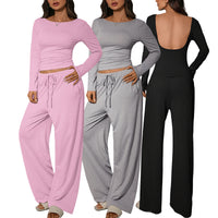 Womens Slim-Fit Long-Sleeve Wide-Leg Pants Suit