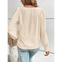 Womens Casual Top With Dotted Lace Trim And Lantern Sleeves