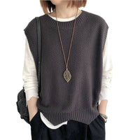 Knitted Vest Women's Vest Solid Color Loose Round Neck Irregular Pullover Short Crop-top Outerwear