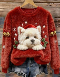 New Christmas Cute Pet Series Crewneck Hoodie With Printed Designs