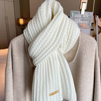 White Harajuku Style Coarse Yarn Knitted Scarf For Women Winter Korean Style All-matching Warm Japanese Style Students Thickened