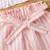 Fashionable Striped Trousers Suit With Lace And Chest Wrap