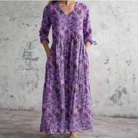 Womens Loose Stylish High-End V-Neck Printed Dress