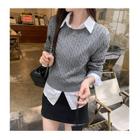 Ladies' Loose Twisted Round Neck Solid Color Sweater