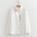 Women's Embroidered Rabbit Radish Shirt With Placket