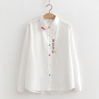 Women's Embroidered Rabbit Radish Shirt With Placket