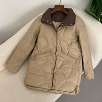 Women's Mid-length White Duck Down Retro Loose Xiangyun Stand Collar Coat