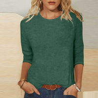 Round Neck 34 Sleeves Casual Top For Women