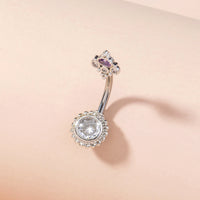 Women's Crown Purple Round Zircon Belly Button Ring