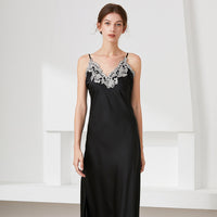 Imitated Silk Lace Sexy V-neck Long Slip Nightdress Pajamas Homewear