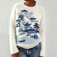 Thick Needle Digital Printing 3D Round Neck Sweater
