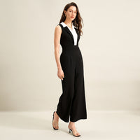 Black And White Contrast Sleeveless Jumpsuit