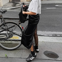 Black Hot Girl Lace Patchwork See-through Satin Skirt