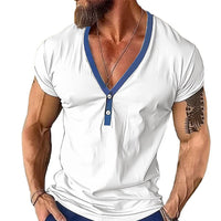 Short Sleeve Men's T-shirt Loose Henley Shirt