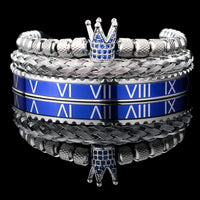 Roman Numeral Bronze Zircon Crown Woven Bracelet Set