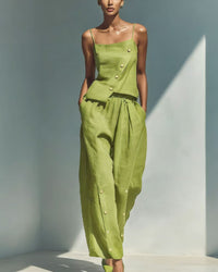 Gold-buckle Decorated Camisole And Pants Set