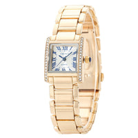 Fashionable Womens Watch Rectangular Timepiece With Roman Numerals And Diamond Accents
