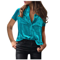 European And American Spring And Summer Pocket Shirt Top Solid Color Elegant Long Sleeve Shirt For Women