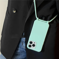Mint Green Diagonal Strap Lanyard Mobile Phone Case