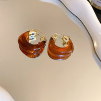 Handmade Maillard Aesthetic Earrings, Irregular Silver Tone Brown Resin Circle Studs, Retro Minimalist Geometric Ear Jewelry, Unique Gift For Women