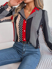 Contrast Color Polka Dot Suit Collar Long Sleeve Shirt