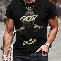 God Gives Me Strength To 3D Print Men's Comfortable Plus Size T-shirt, Short Sleeved Casual Round Neck Top, Men's Summer Outdoor Wear