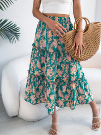 Women's Casual Floral Print Ruffle Trim Midi Beach Skirt
