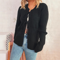 Commute Slim-fit Sunken Stripe Vertical Striped Bow Sweater
