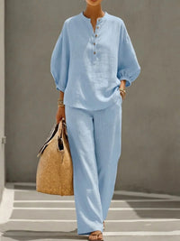 Women's Solid Color Shirt And Pants Set