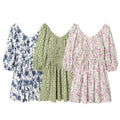 European And American-style Fashionable Floral V-neck Flared-skirt Cotton Dress