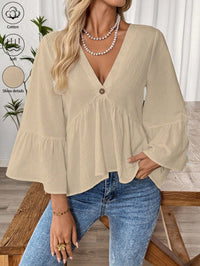 Women's Solid-Color V-Neck Top With Ruffle Sleeves