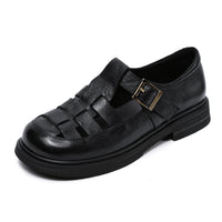 Genuine Leather Pitcher Plant Shoes Women's Round Head Hollow Flat