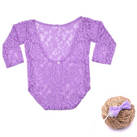 Baby Lace Romper Bowknot Hair Tie Set