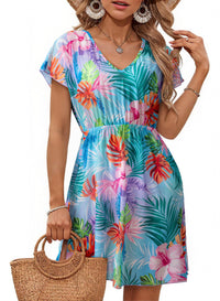 Womens Short-Sleeve Waist-Cinching Mesh Dress