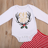 Children's Deer Head Top Red And White Striped Trousers Suit