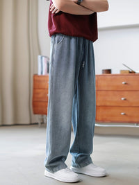 Mens Casual Loose-fit Draped Wide-leg Denim Jeans
