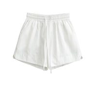 Summer Retro White High-waist Loose Drawstring Shorts Women's Fashion Casual