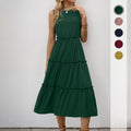 Simple Solid-Color Pleated Ruffle-Trimmed Sleeveless Dress